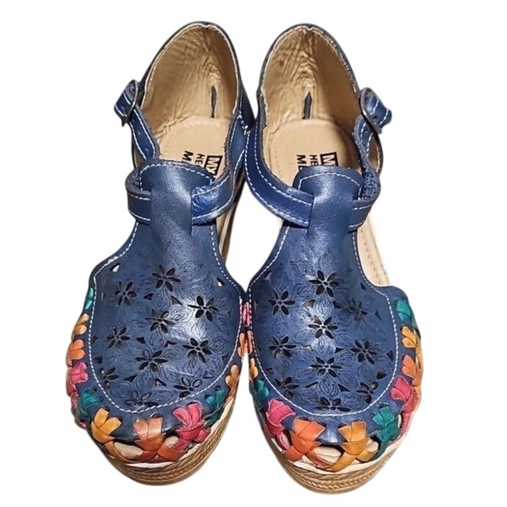 Handmade Mexican Huarache Sandals‎ Floral Multi Color Leather Summer Boho US 8.5